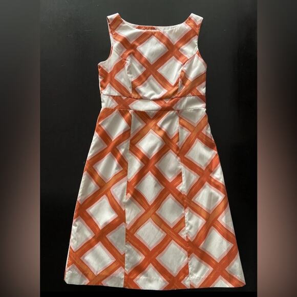 MERONA Retro Orange/White Lattice Sleeveless Sheath Dress size 6 - Picture 1 of 10